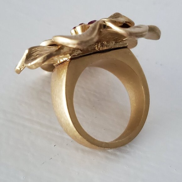 Lia Sophia Statement Goldtone Flower and Pink Crystal Ring - Picture 5 of 10